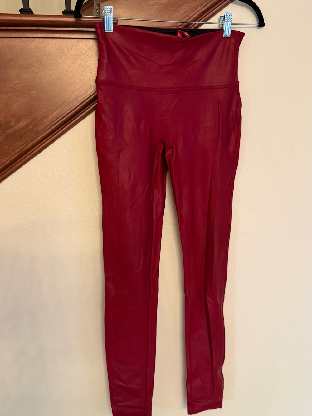 SPANX High-Waisted Faux Leather Leggings in Red